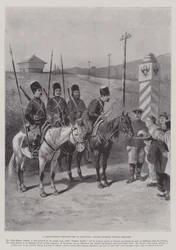 Ein Chino-Russischer Grenzposten in der Mandschurei, Kulis betreten russisches Territorium